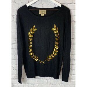 WILDFOX BLACK LABEL Womens' Black Gold Sequin Crew Neck Sweater Size Small